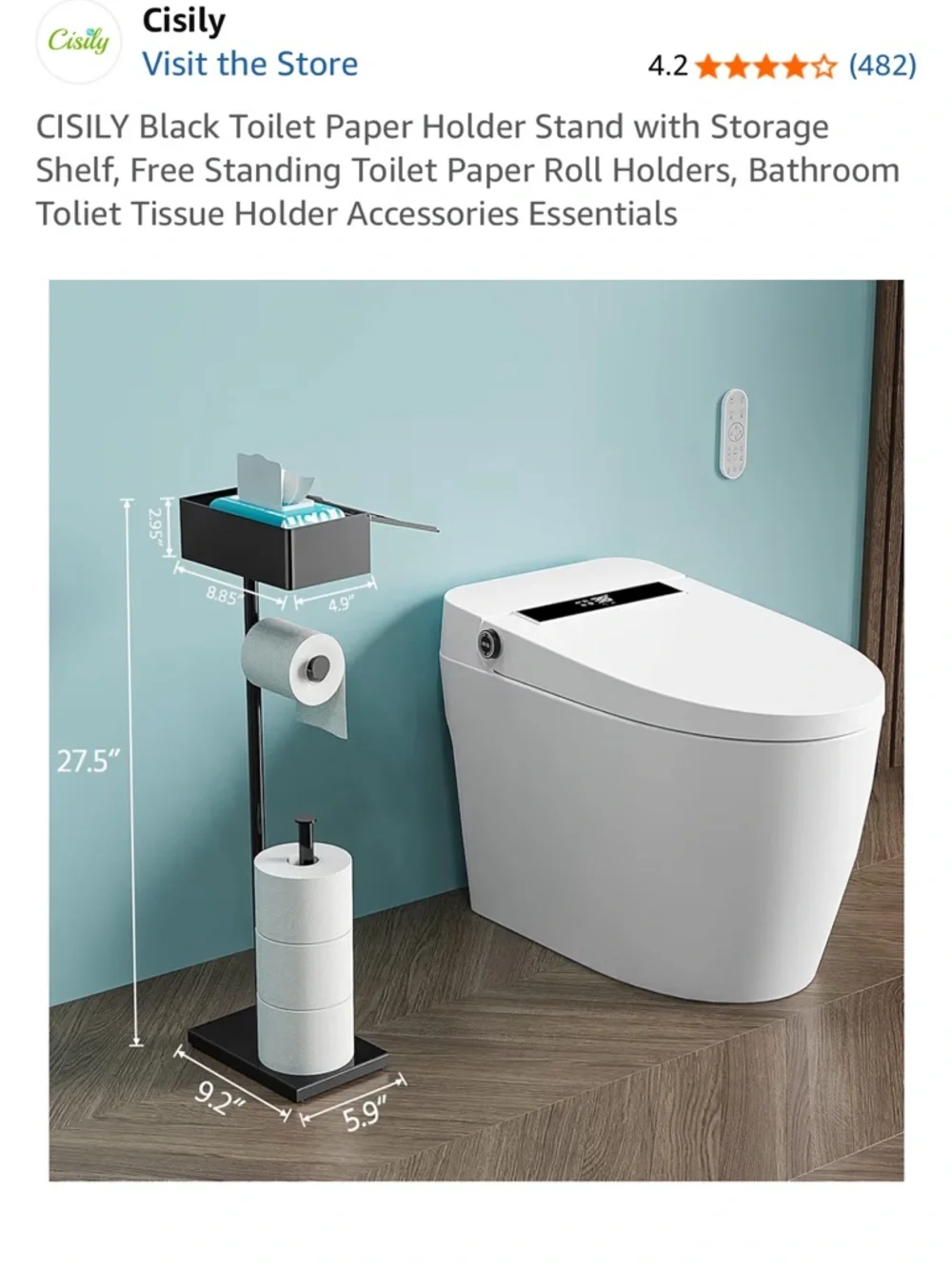 NWOT - Toilet Paper Stand AMAZON Black Free-Standing with Top Storage Box - Picture 4 of 5